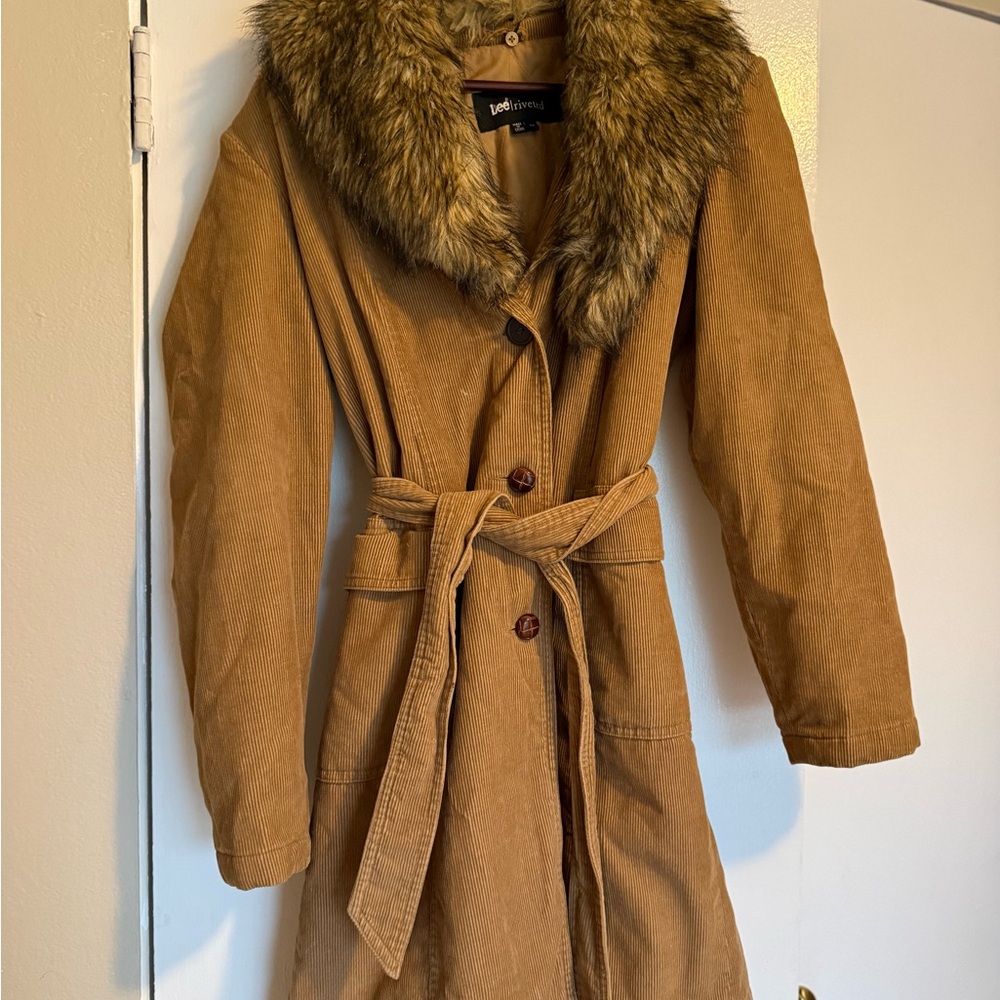 Lee Riveted Brown Faux Fur Corduroy Coat